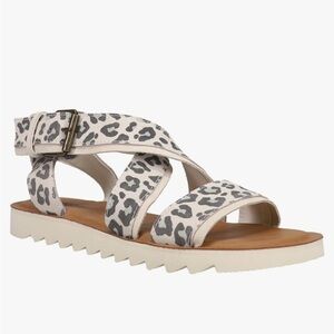 TOMS Sandals Sidney Tread Size 8 Snow Leopard Ankle Strap Casual Ortholite NEW